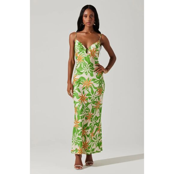 Astr the Label Lysandra Dress Green Mustard Print | Size XS - Picture 1 of 9